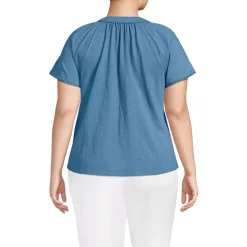 Women's Slub Short Sleeve Notch Neck Top