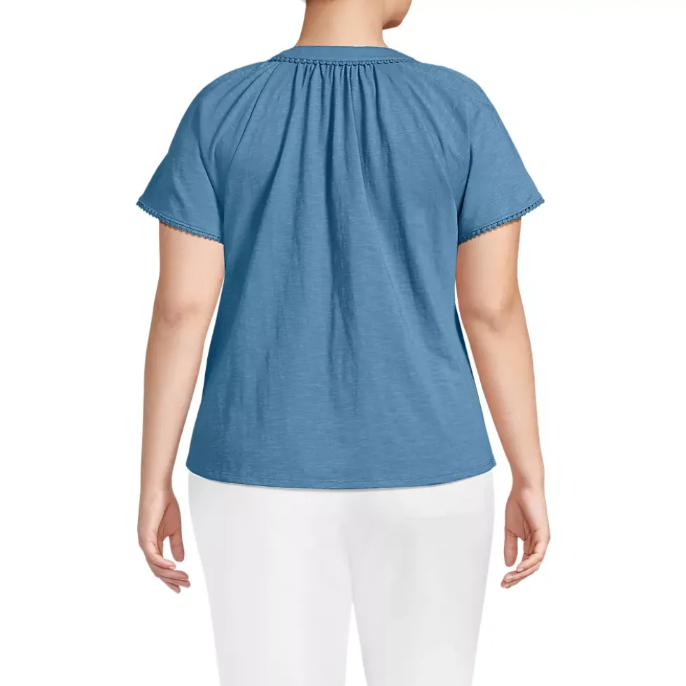 Women's Slub Short Sleeve Notch Neck Top