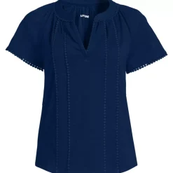 Women's Slub Short Sleeve Notch Neck Top