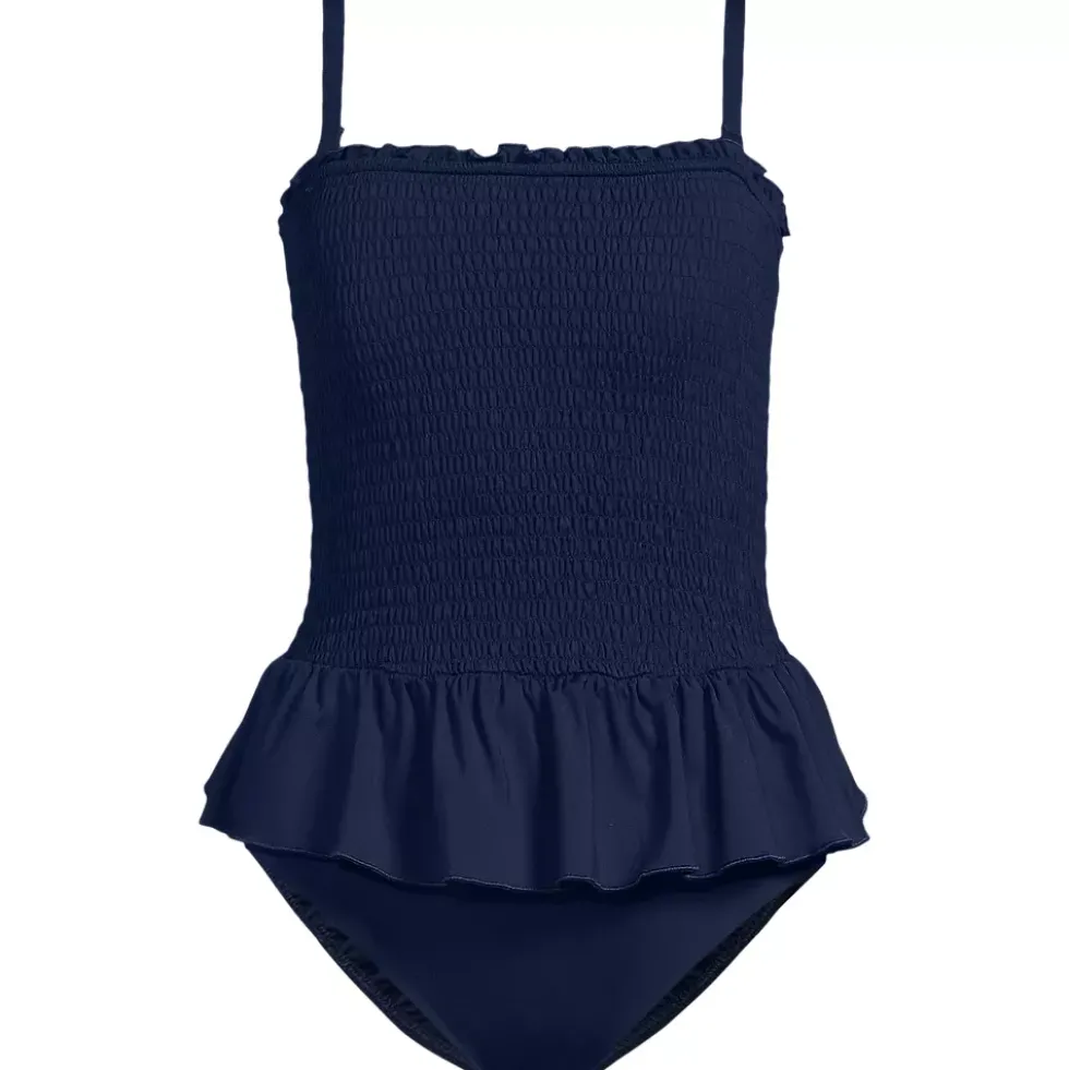 Women's Smocked Bandeau Peplum One Piece Swimsuit