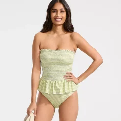 Women's Smocked Bandeau Peplum One Piece Swimsuit