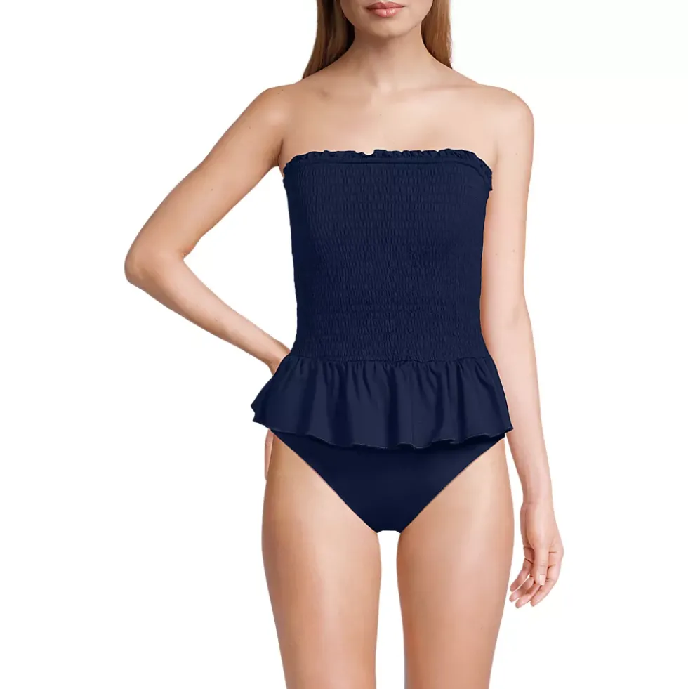 Women's Smocked Bandeau Peplum One Piece Swimsuit