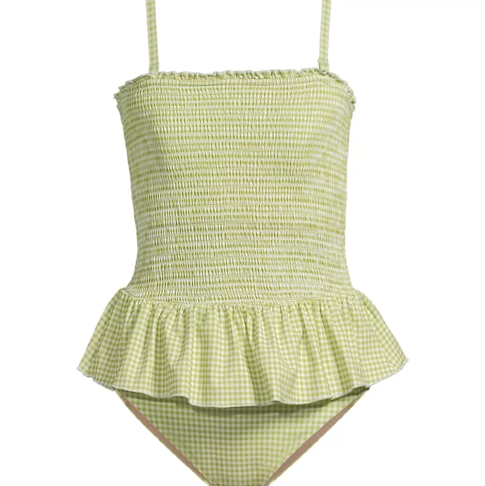 Women's Smocked Bandeau Peplum One Piece Swimsuit