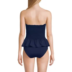 Women's Smocked Bandeau Peplum One Piece Swimsuit