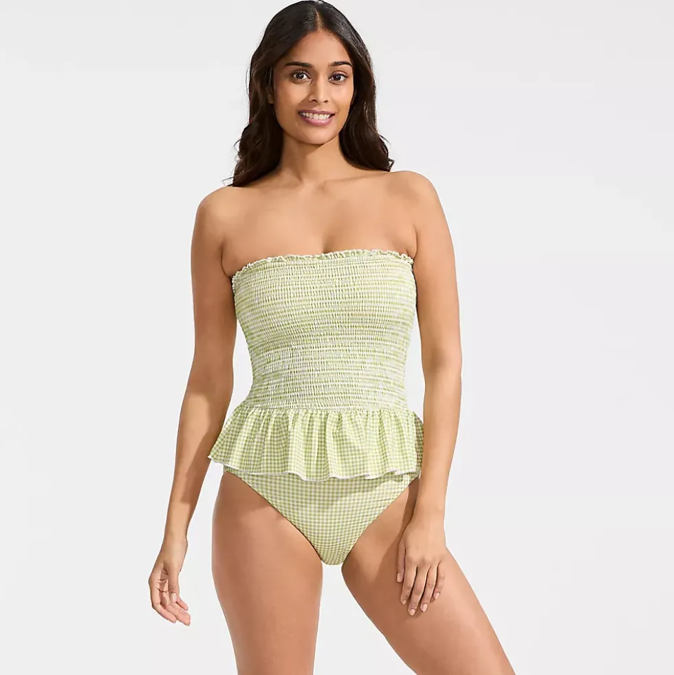Women's Smocked Bandeau Peplum One Piece Swimsuit