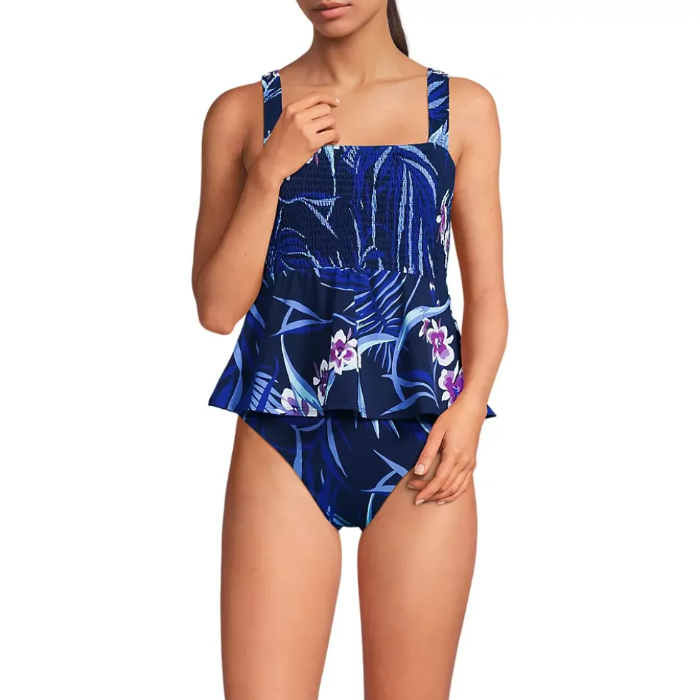 Women's Smocked Tankini Top and High Waisted Bottoms Swimsuit Set