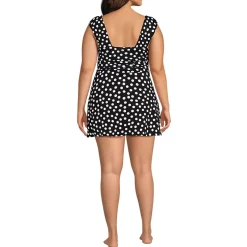 Women's Smoothing Square Neck Ruched Swim Dress Swimsuit