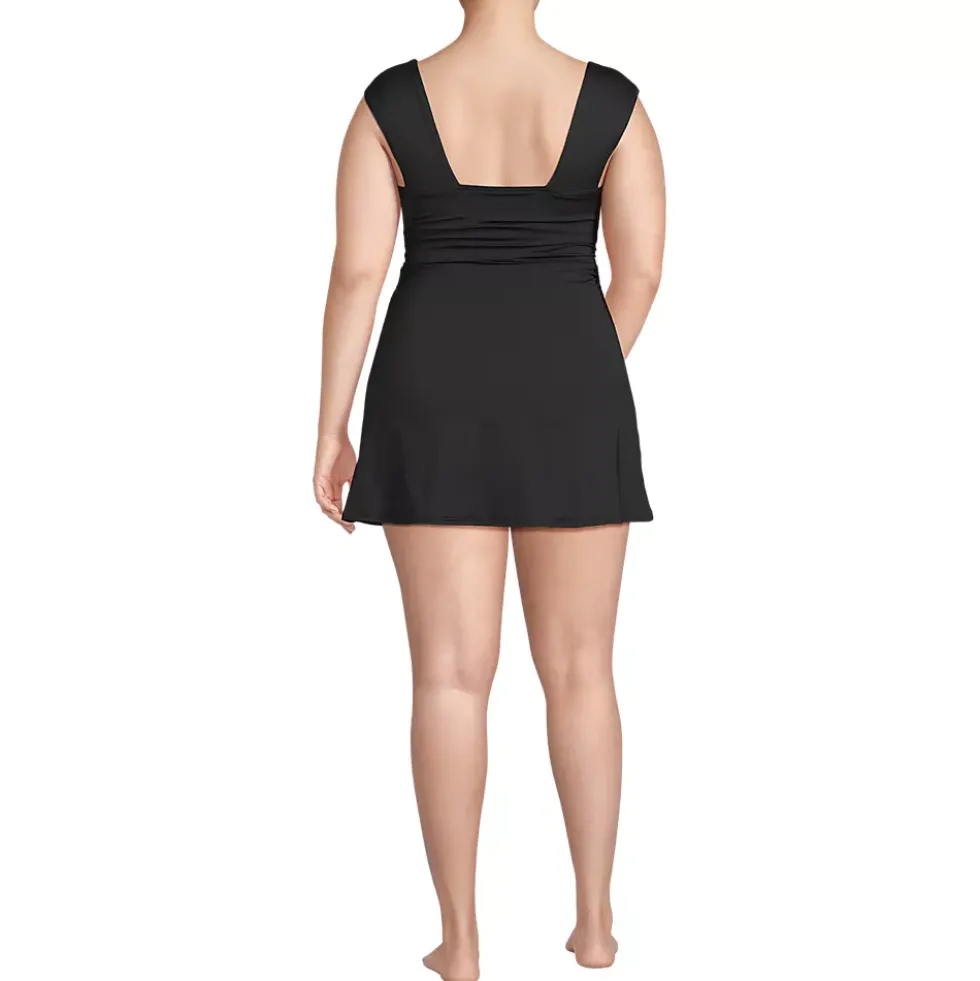 Women's Smoothing Square Neck Ruched Swim Dress Swimsuit