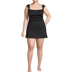 Women's Smoothing Square Neck Ruched Swim Dress Swimsuit