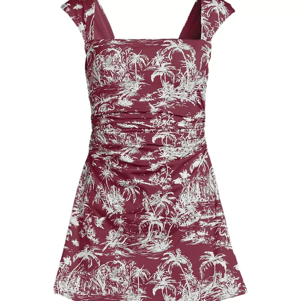 Women's Smoothing Square Neck Ruched Swim Dress Swimsuit