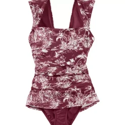 Women's Smoothing Square Neck Ruched Swim Dress Swimsuit