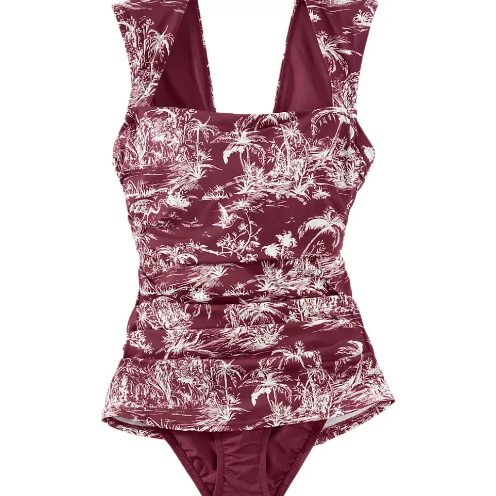 Women's Smoothing Square Neck Ruched Swim Dress Swimsuit