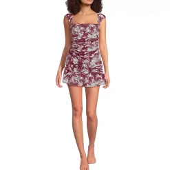 Women's Smoothing Square Neck Ruched Swim Dress Swimsuit