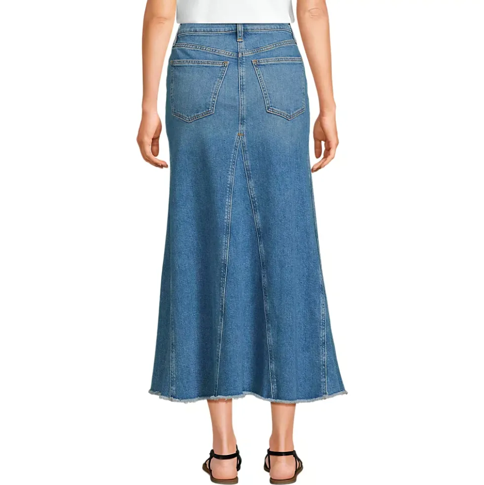 Women's Soft Denim Godet Midi Skirt