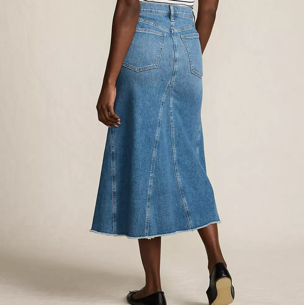 Women's Soft Denim Godet Midi Skirt