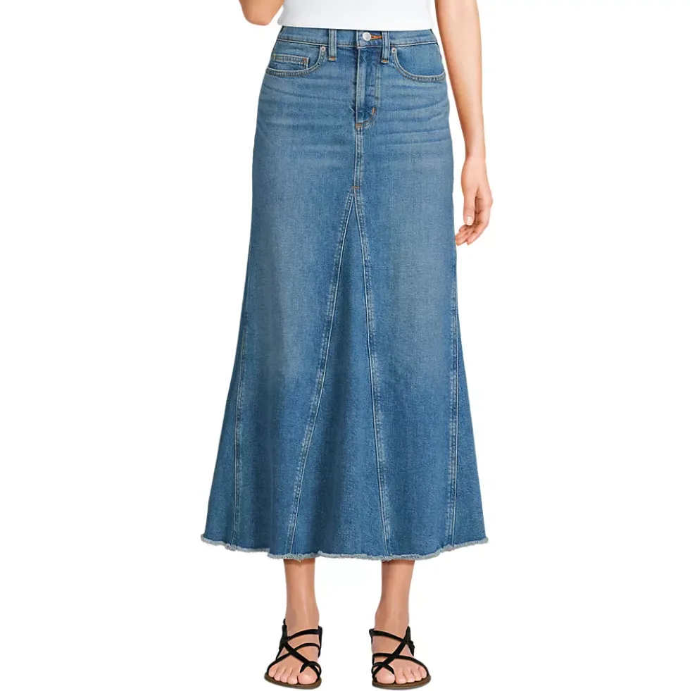 Women's Soft Denim Godet Midi Skirt
