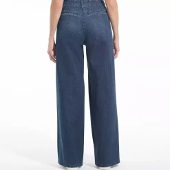 Women's Soft Denim High Rise Pleated Wide Leg Trousers