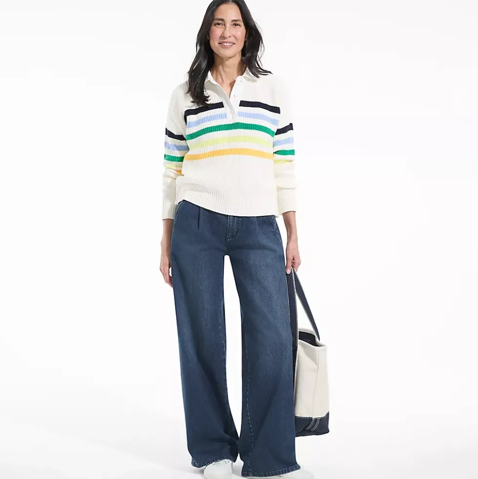 Women's Soft Denim High Rise Pleated Wide Leg Trousers