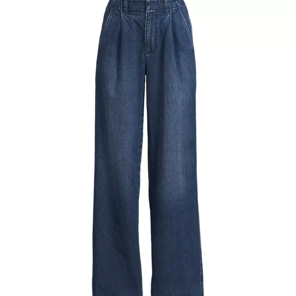Women's Soft Denim High Rise Pleated Wide Leg Trousers