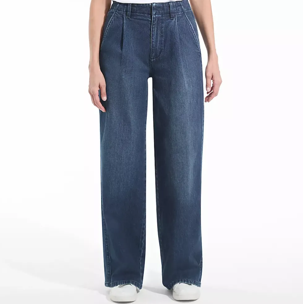 Women's Soft Denim High Rise Pleated Wide Leg Trousers