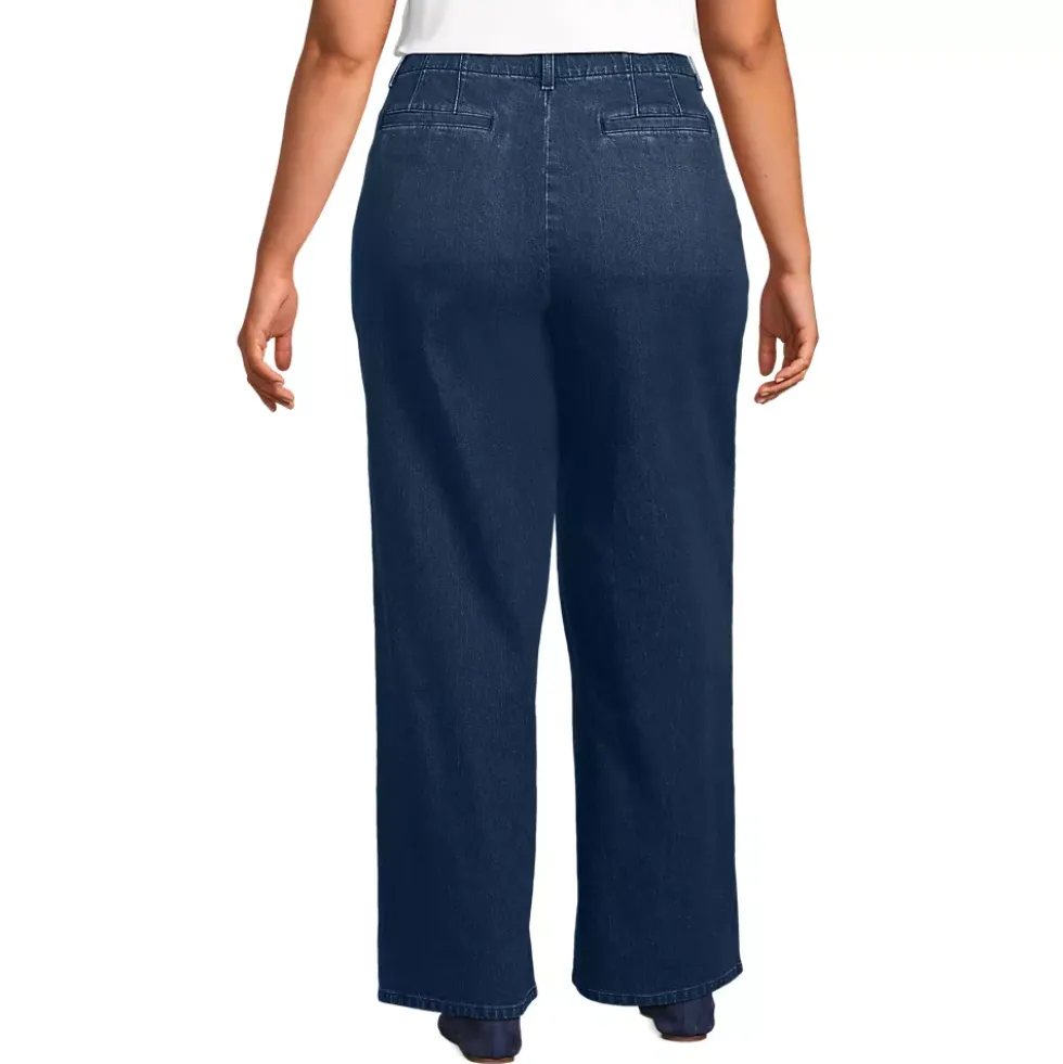 Women's Soft Denim High Rise Pleated Wide Leg Trousers