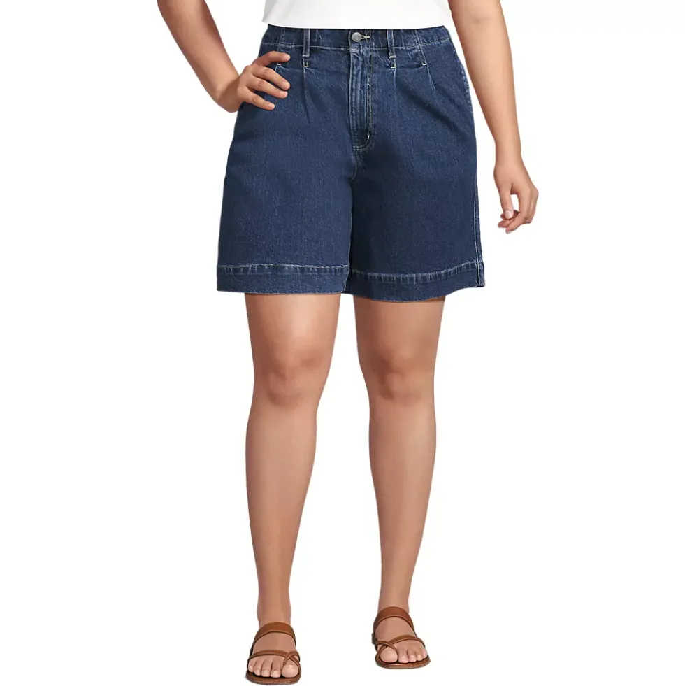 Women's Soft Denim High Rise 7" Pleated Trouser Shorts