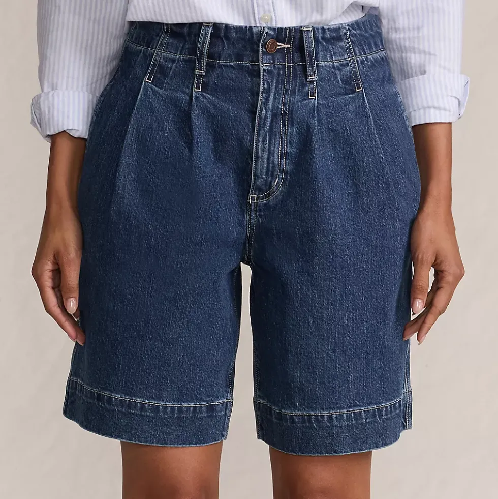 Women's Soft Denim High Rise 7" Pleated Trouser Shorts