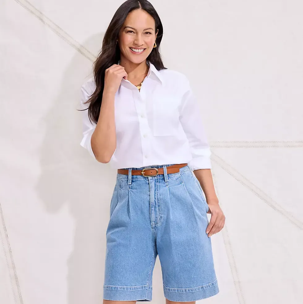Women's Soft Denim High Rise 7" Pleated Trouser Shorts