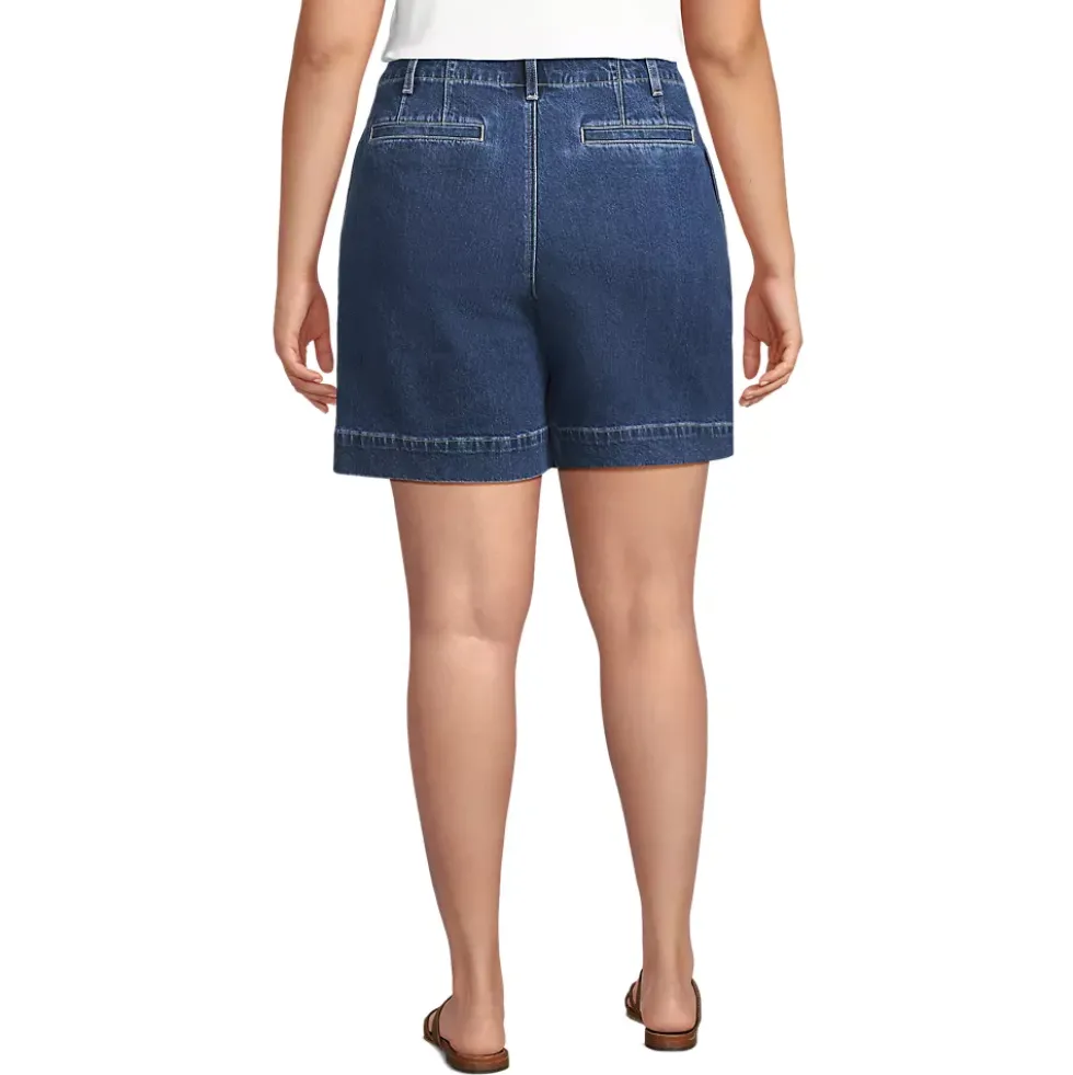 Women's Soft Denim High Rise 7" Pleated Trouser Shorts