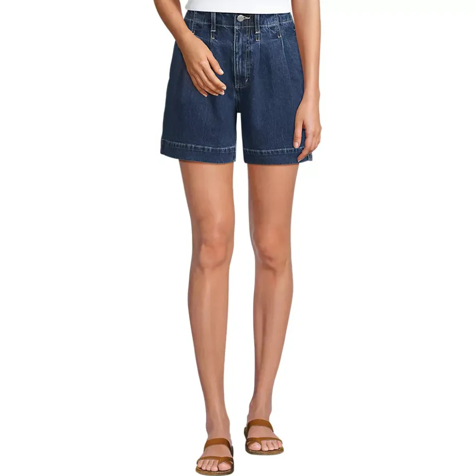 Women's Soft Denim High Rise 7" Pleated Trouser Shorts