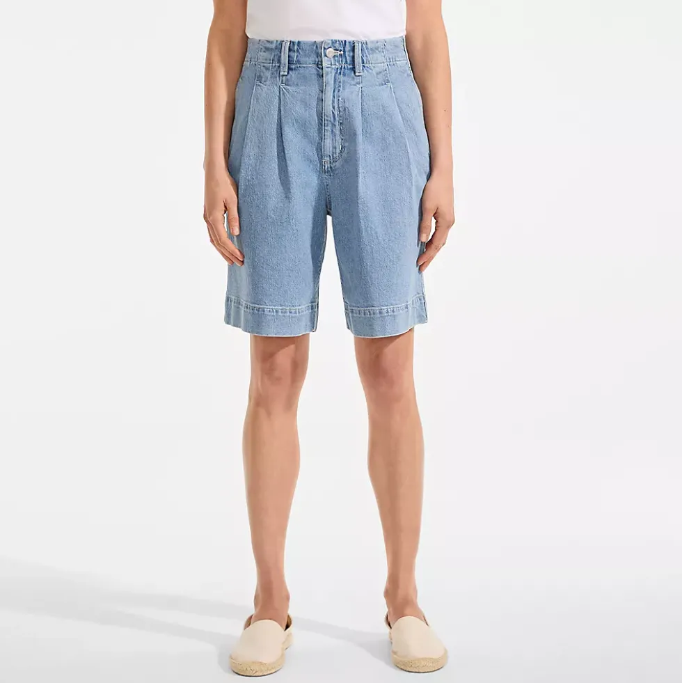 Women's Soft Denim High Rise 7" Pleated Trouser Shorts