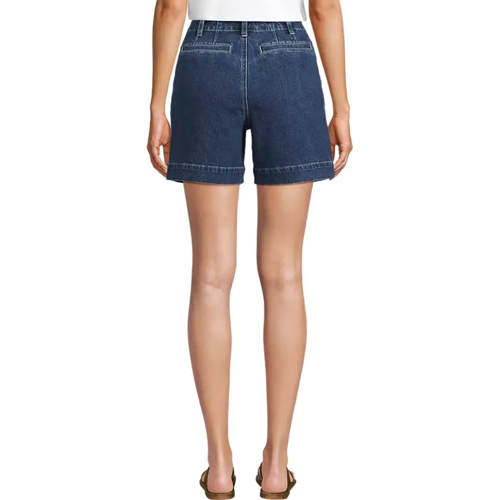 Women's Soft Denim High Rise 7" Pleated Trouser Shorts