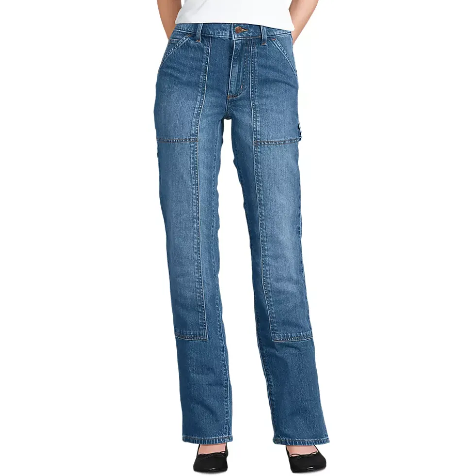 Women's Soft Denim High Rise Rail Straight Leg Utility Jeans