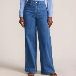Women's Soft Denim High Rise Wide Leg Braided Jeans