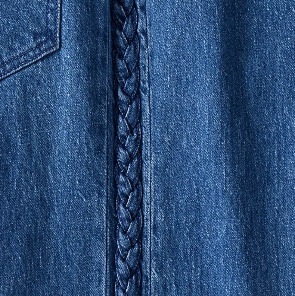 Women's Soft Denim High Rise Wide Leg Braided Jeans