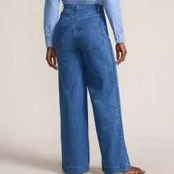 Women's Soft Denim High Rise Wide Leg Braided Jeans
