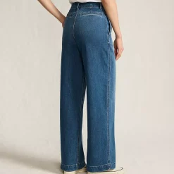 Women's Soft Denim High Rise Wide Leg Top Stitch Trousers