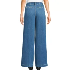 Women's Soft Denim High Rise Wide Leg Top Stitch Trousers