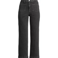 Women's Soft Denim High Rise Wide Leg Patch Pocket Crop Jeans