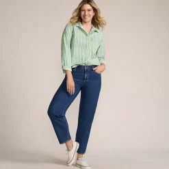 Women's Soft Denim Mid Rise Relaxed Straight Crop Jeans