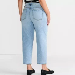 Women's Soft Denim Mid Rise Relaxed Straight Crop Jeans