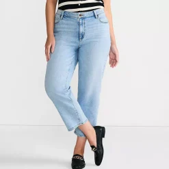 Women's Soft Denim Mid Rise Relaxed Straight Crop Jeans