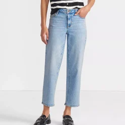 Women's Soft Denim Mid Rise Relaxed Straight Crop Jeans