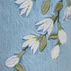 Women's Soft Denim Mid Rise Relaxed Straight Leg Embroidered Jeans