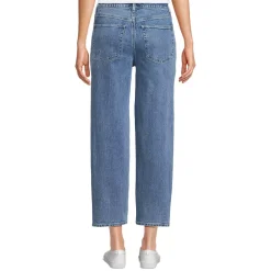 Women's Soft Denim Mid Rise Relaxed Straight Crop Patchwork Jeans