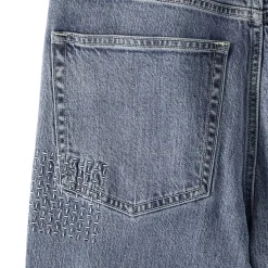 Women's Soft Denim Mid Rise Relaxed Straight Crop Patchwork Jeans