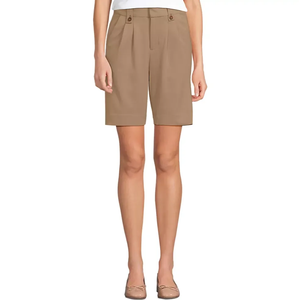 Women's Soft Polish High Rise Pleated 10" Shorts