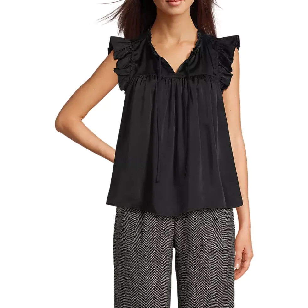 Women's Split Neck Satin Ruffle Blouse