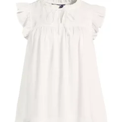Women's Split Neck Satin Ruffle Blouse