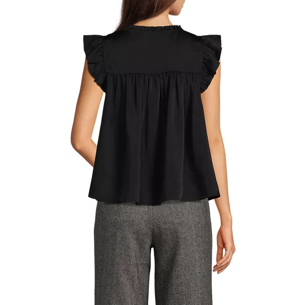 Women's Split Neck Satin Ruffle Blouse